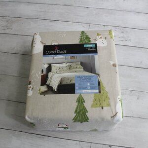 Cuddl Duds Heavyweight Flannel Sheet Set Twin Size 100% Cotton Snowmen Winter